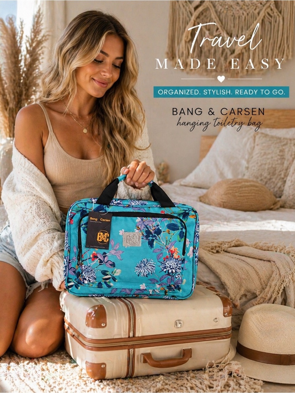 Bang & Carsen Hanging Toiletry Bag Travel Organizer Floral Cosmetic Case - A6